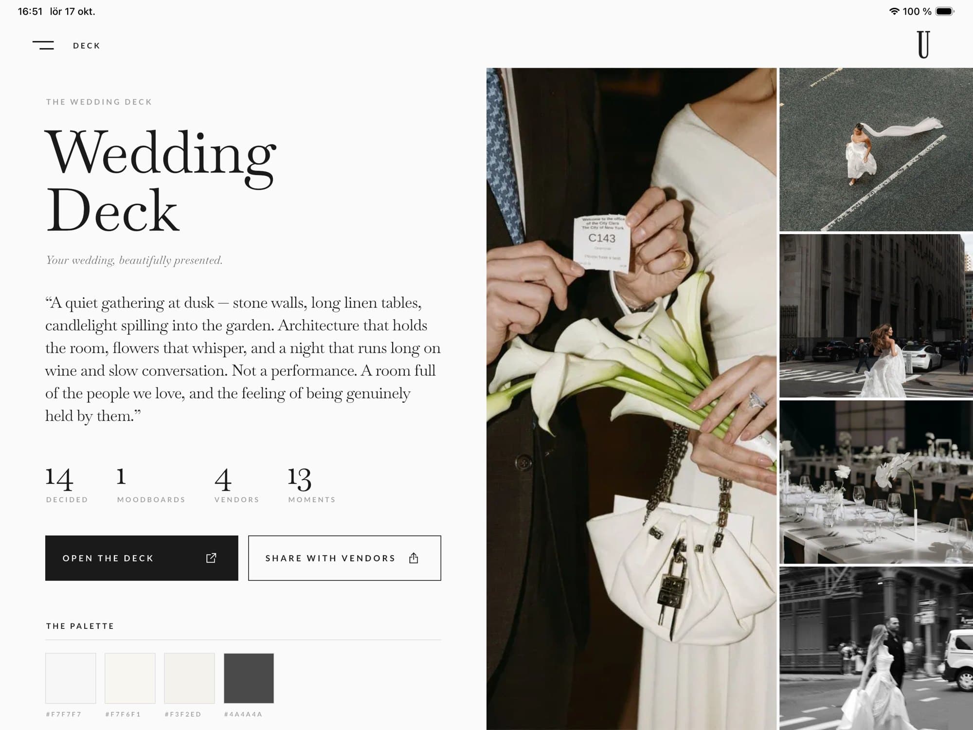 A Wedding Deck in UNSTAGED: the cover pictures, the couple’s vision and their palette