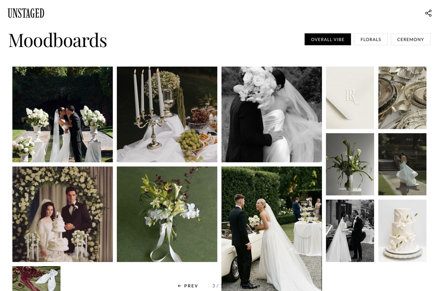 A wedding moodboard open in UNSTAGED on a laptop