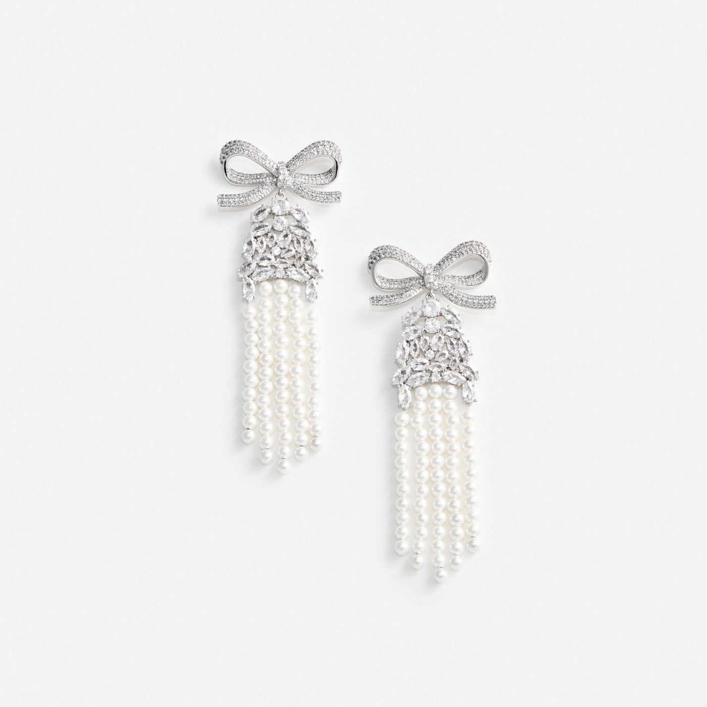Self-Portrait Crystal bow pearl droplet earrings
