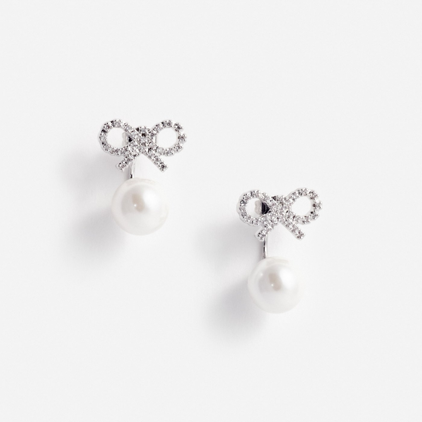 Self-Portrait Crystal bow pearl jacket earrings