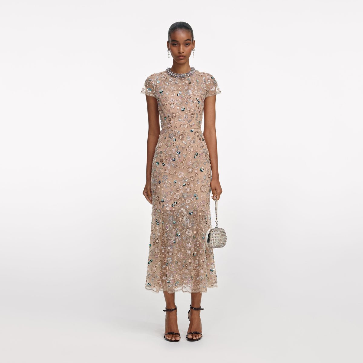 Self-Portrait Sequin embroidered midi dress, champagne