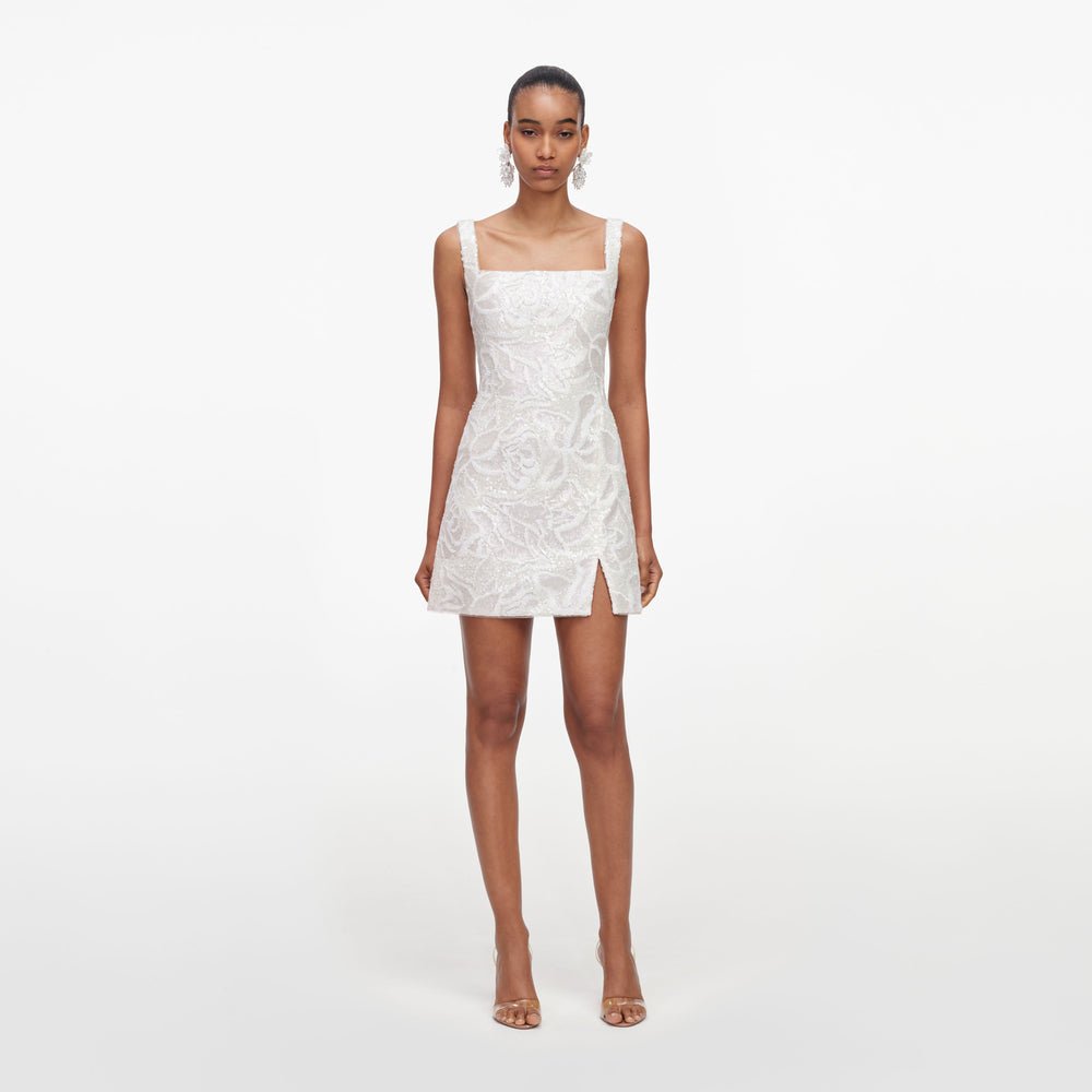 Self-Portrait Sequin lace mini dress, white