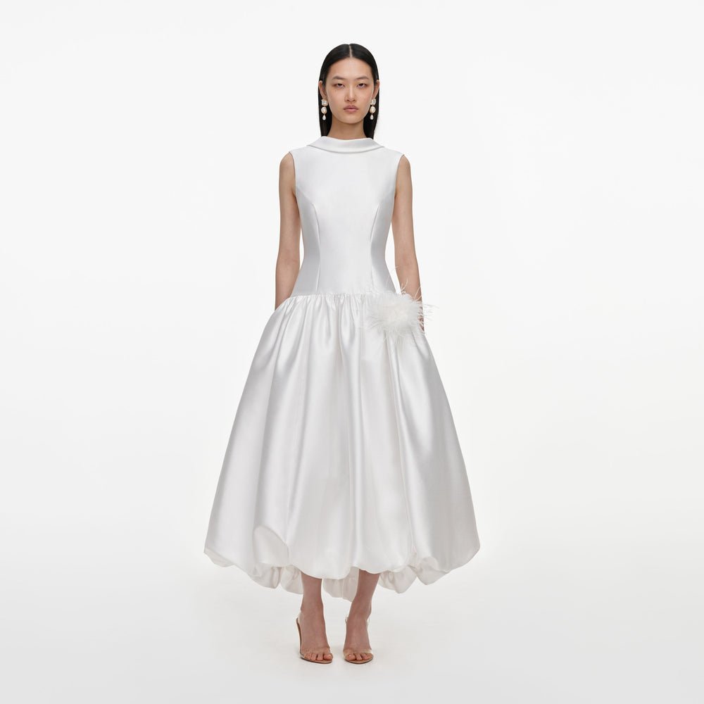 Self-Portrait Taffeta bubble hem midi dress, white