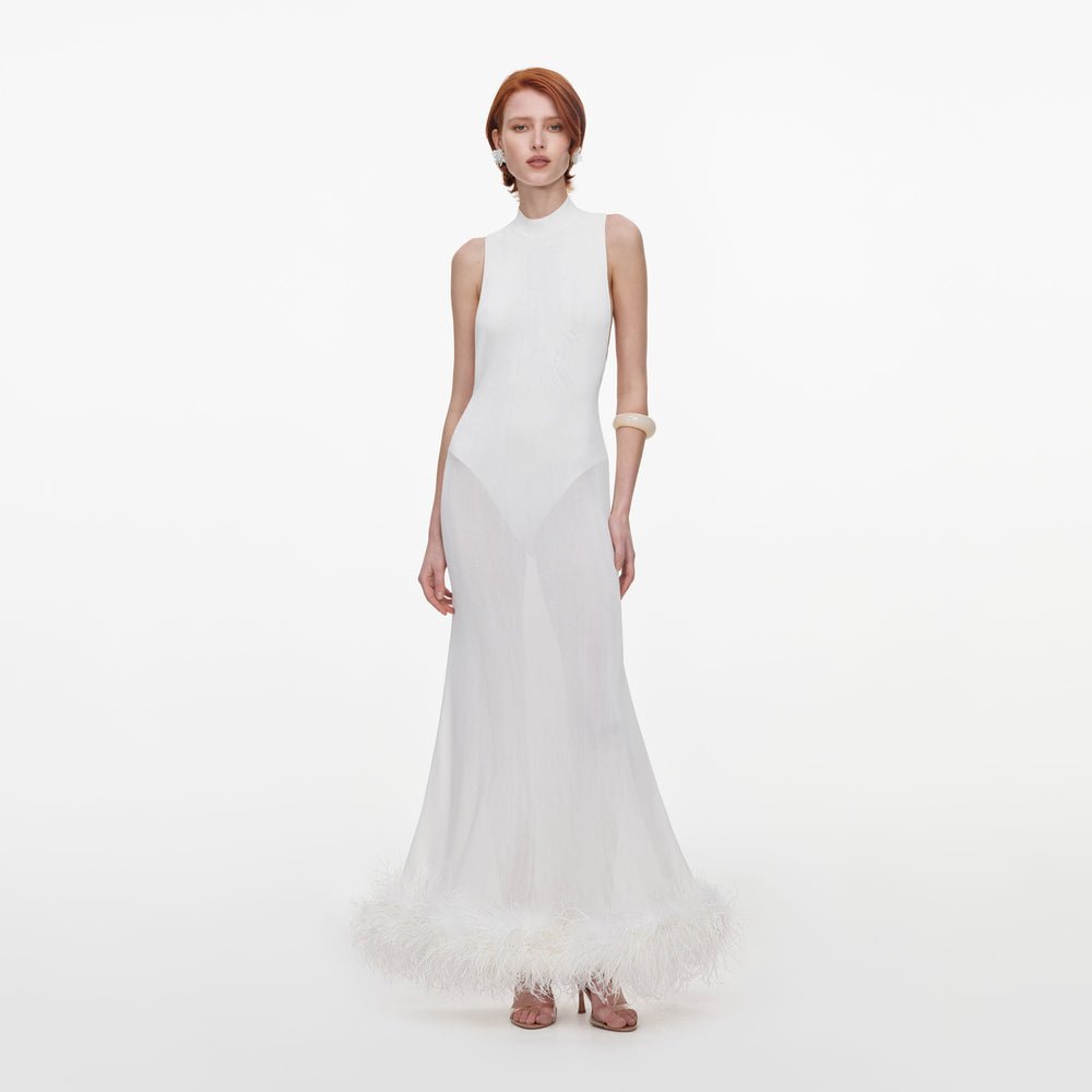 Self-Portrait Racer back feather knit midi dress, white