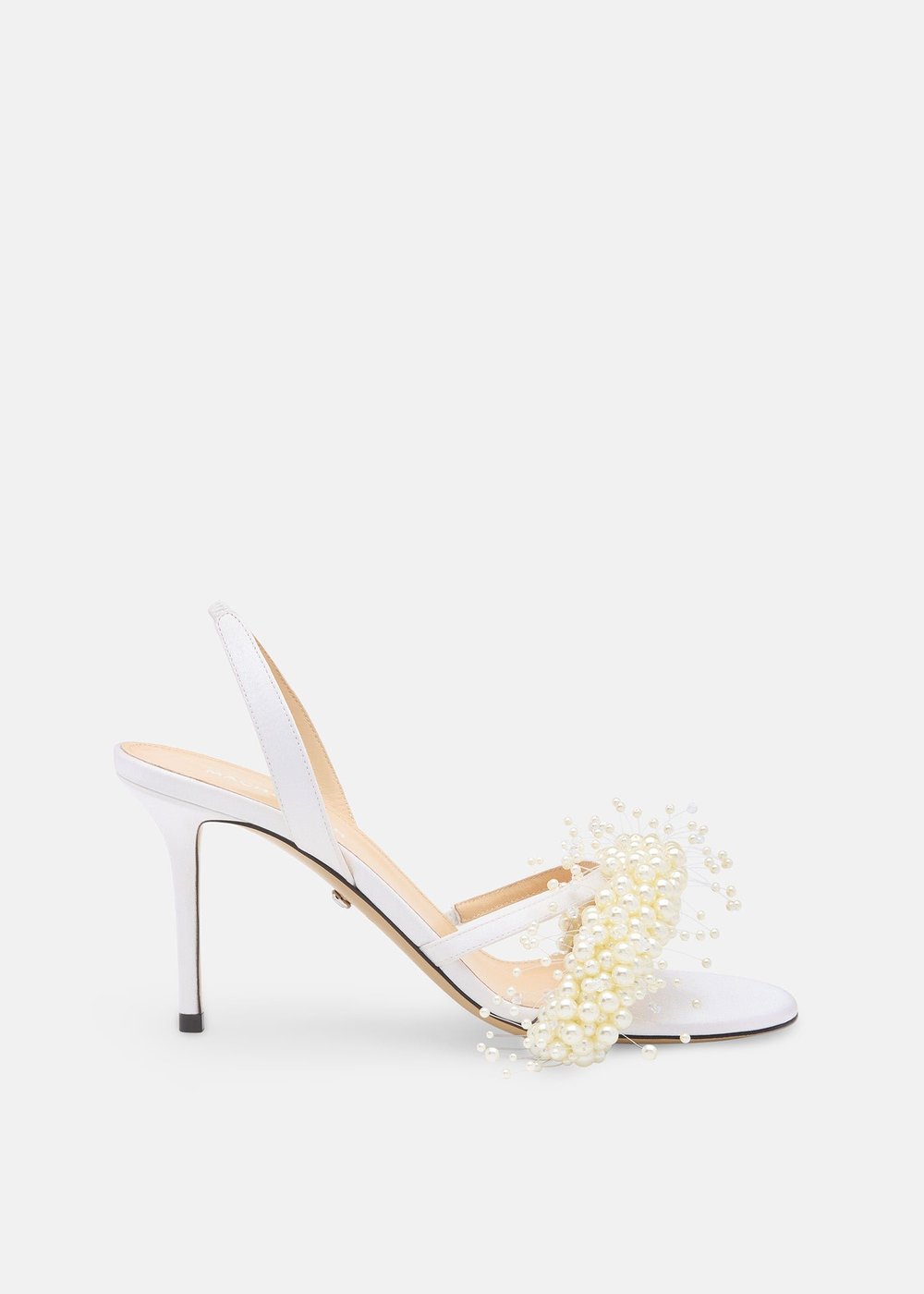 Mach & Mach Floating Pearl satin sandal, white