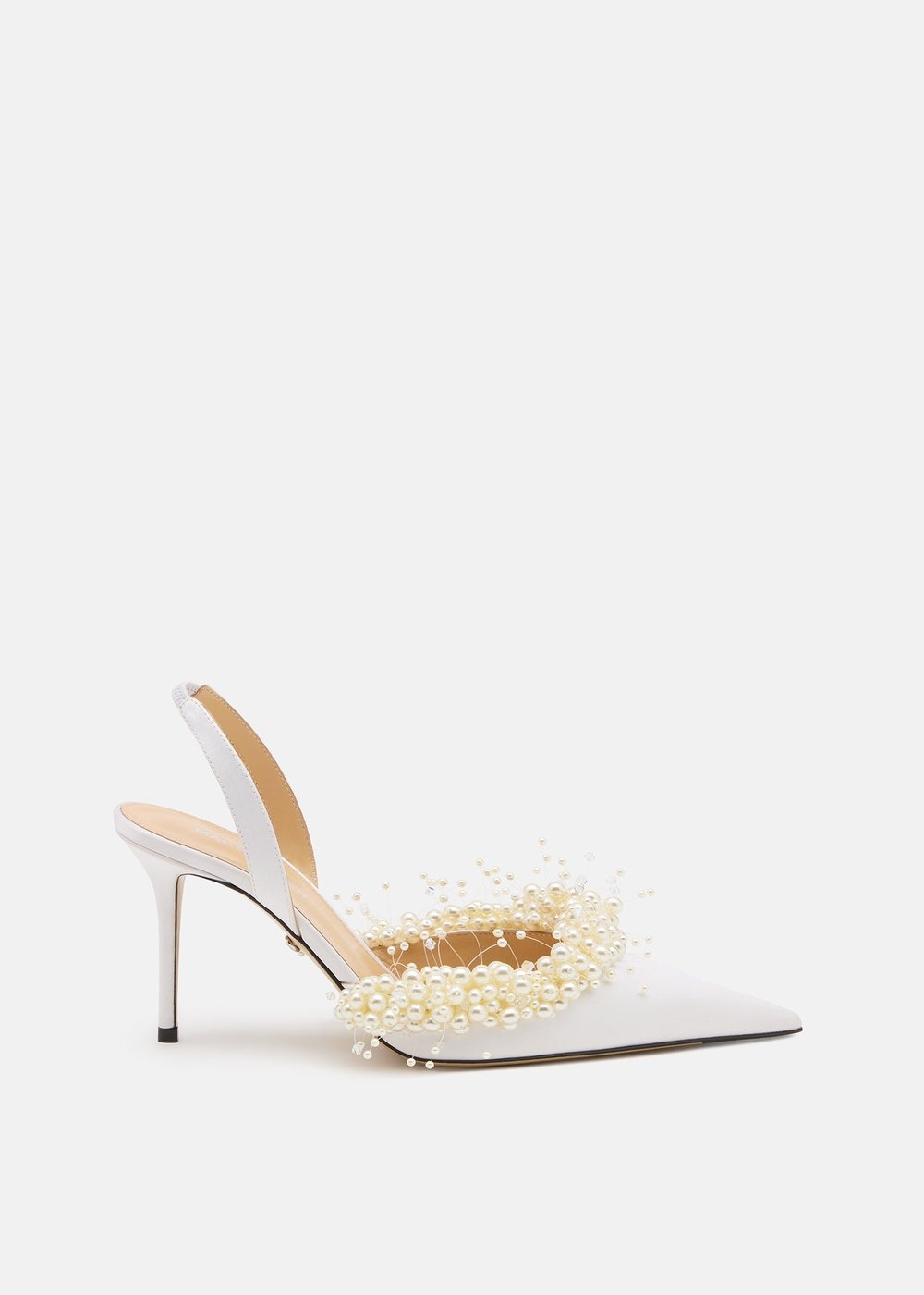 Mach & Mach Floating Pearl satin slingback, white