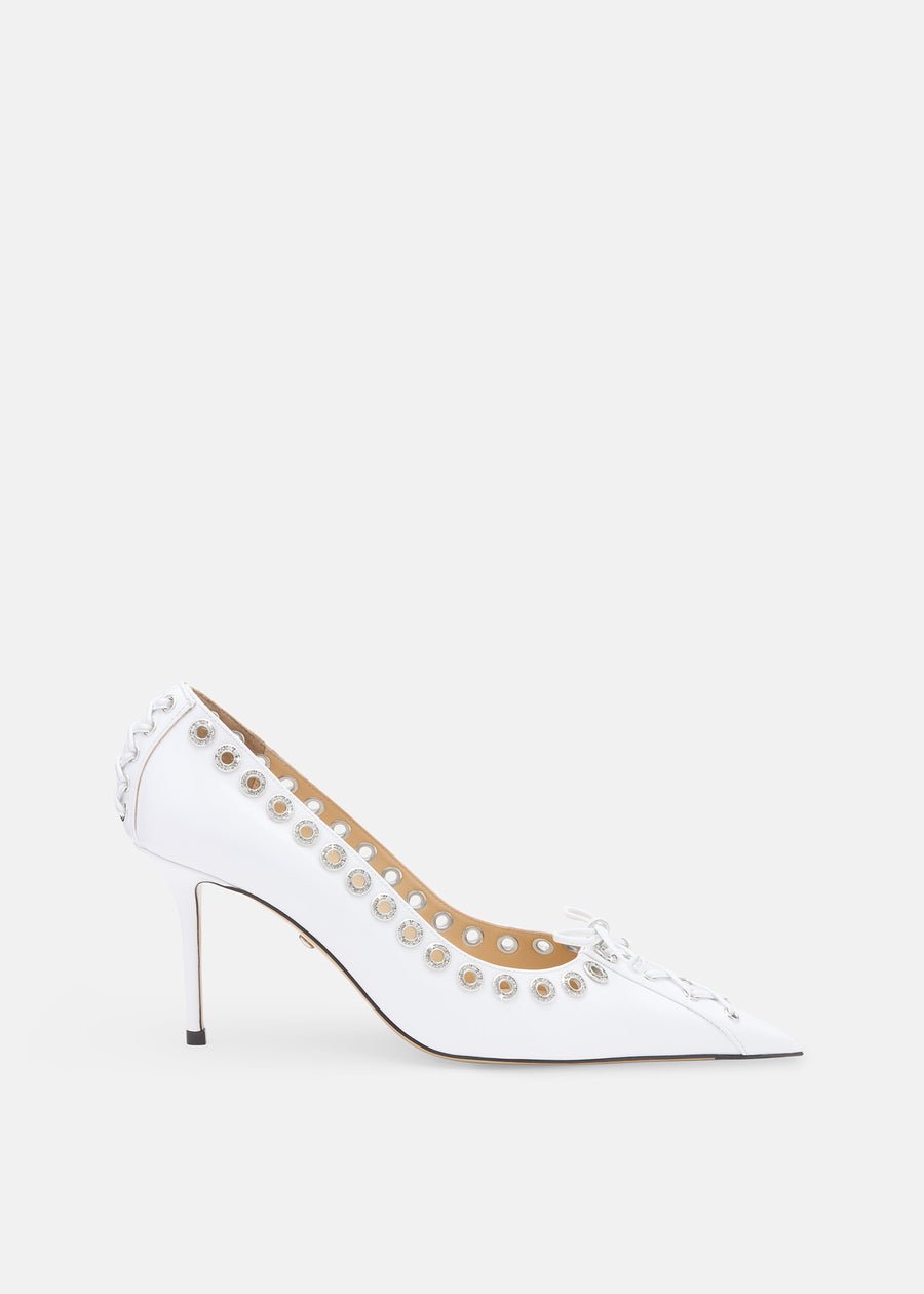 Mach & Mach Crystallised corset pointed-toe pump, white
