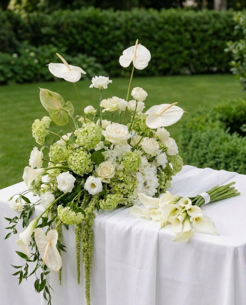 A bouquet on a white table
